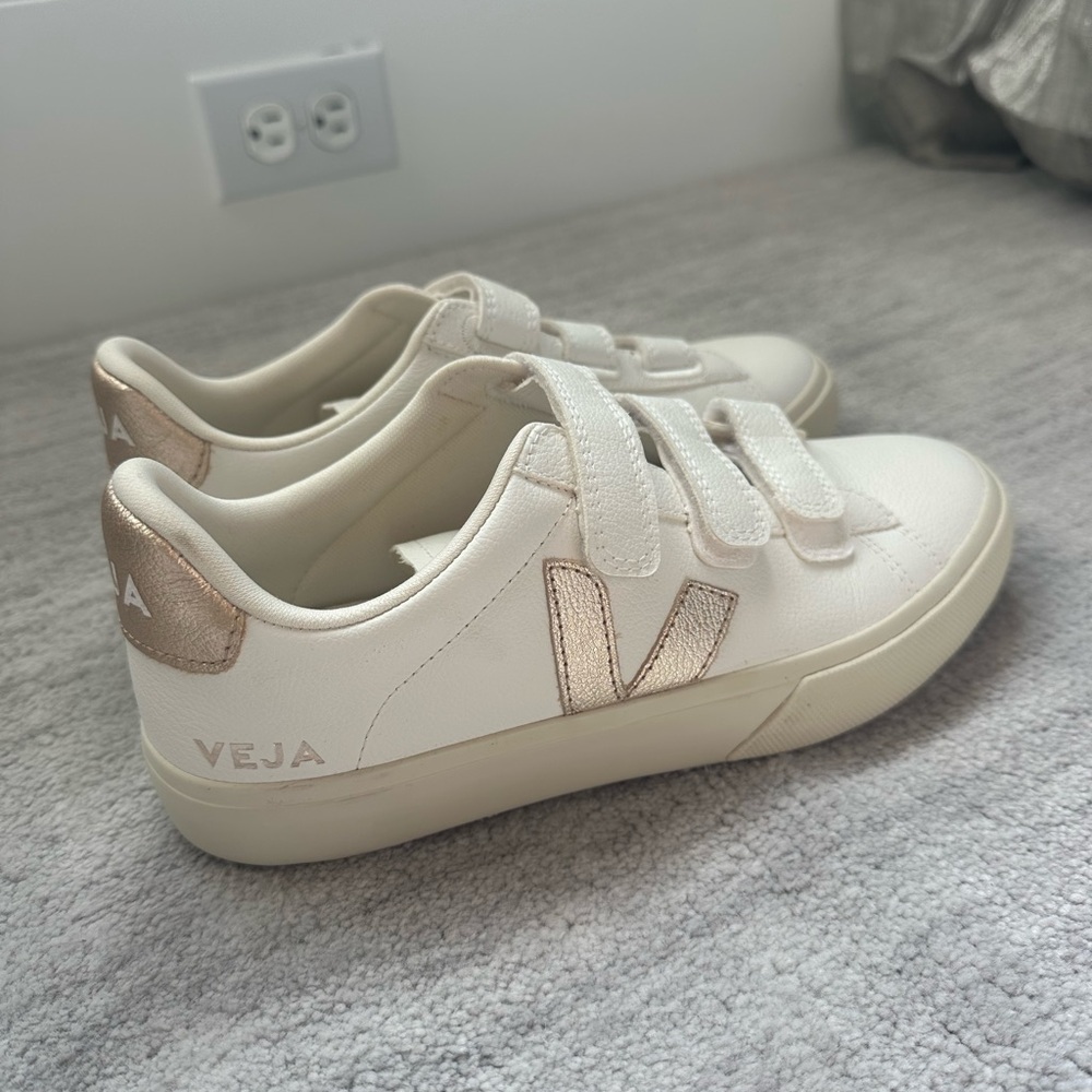 Gold and White Vejas Velcro Sneakers